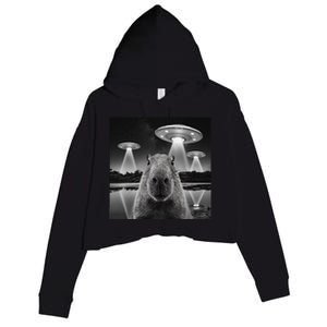 Capybara Selfie Alien Ufo Gifts Rodent Lover Crop Fleece Hoodie