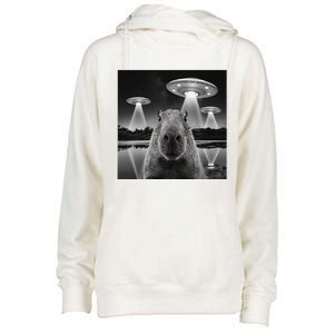 Capybara Selfie Alien Ufo Gifts Rodent Lover Womens Funnel Neck Pullover Hood