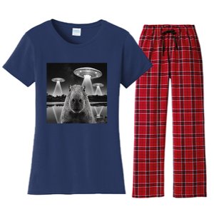 Capybara Selfie Alien Ufo Gifts Rodent Lover Women's Flannel Pajama Set