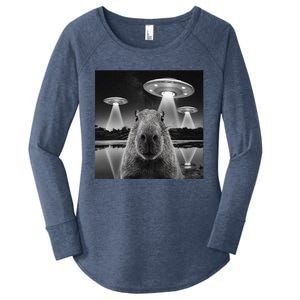 Capybara Selfie Alien Ufo Gifts Rodent Lover Women's Perfect Tri Tunic Long Sleeve Shirt