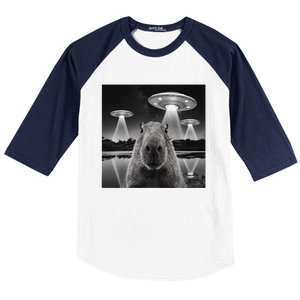 Capybara Selfie Alien Ufo Gifts Rodent Lover Baseball Sleeve Shirt