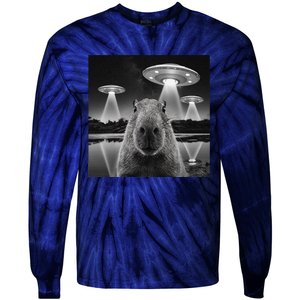 Capybara Selfie Alien Ufo Gifts Rodent Lover Tie-Dye Long Sleeve Shirt