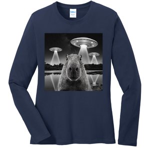 Capybara Selfie Alien Ufo Gifts Rodent Lover Ladies Long Sleeve Shirt