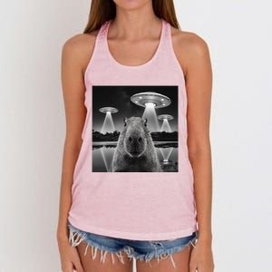 Capybara Selfie Alien Ufo Gifts Rodent Lover Women's Knotted Racerback Tank