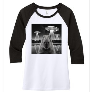 Capybara Selfie Alien Ufo Gifts Rodent Lover Women's Tri-Blend 3/4-Sleeve Raglan Shirt