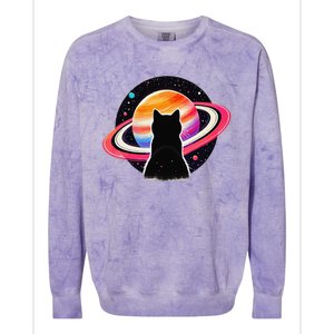 Cat Staring At Planet Saturn Cat Dad Cat Lover Colorblast Crewneck Sweatshirt