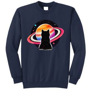 Cat Staring At Planet Saturn Cat Dad Cat Lover Sweatshirt