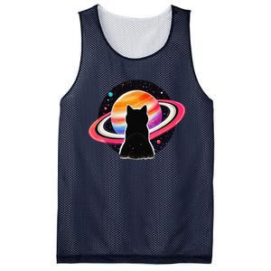 Cat Staring At Planet Saturn Cat Dad Cat Lover Mesh Reversible Basketball Jersey Tank