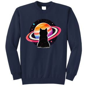 Cat Staring At Planet Saturn Cat Dad Cat Lover Tall Sweatshirt