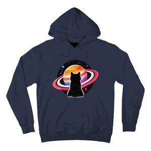 Cat Staring At Planet Saturn Cat Dad Cat Lover Tall Hoodie