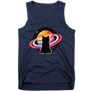 Cat Staring At Planet Saturn Cat Dad Cat Lover Tank Top