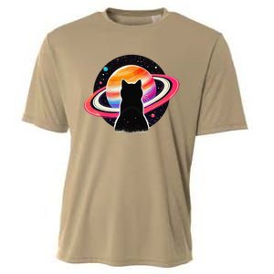 Cat Staring At Planet Saturn Cat Dad Cat Lover Cooling Performance Crew T-Shirt