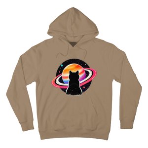 Cat Staring At Planet Saturn Cat Dad Cat Lover Hoodie