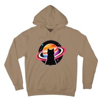 Cat Staring At Planet Saturn Cat Dad Cat Lover Hoodie