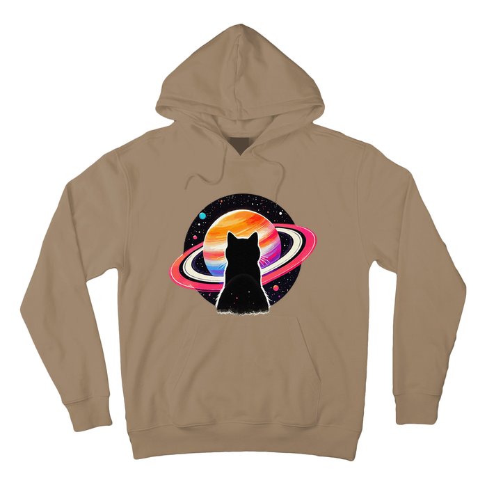 Cat Staring At Planet Saturn Cat Dad Cat Lover Hoodie