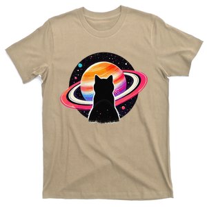 Cat Staring At Planet Saturn Cat Dad Cat Lover T-Shirt