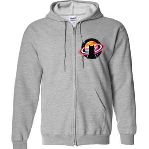 Cat Staring At Planet Saturn Cat Dad Cat Lover Full Zip Hoodie