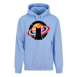 Cat Staring At Planet Saturn Cat Dad Cat Lover Unisex Surf Hoodie