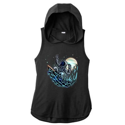 Cool Space Astronaut Surfing the Galaxy Ladies PosiCharge Tri-Blend Wicking Draft Hoodie Tank