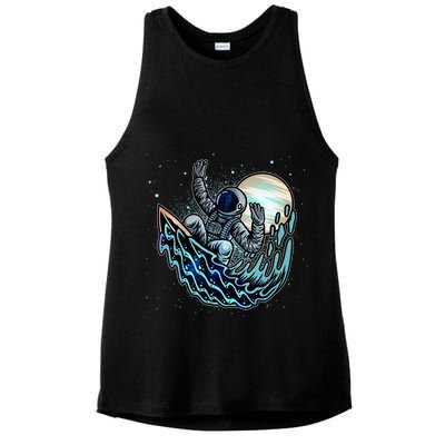 Cool Space Astronaut Surfing the Galaxy Ladies PosiCharge Tri-Blend Wicking Tank