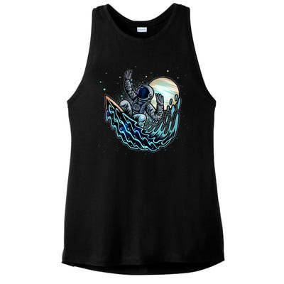 Cool Space Astronaut Surfing the Galaxy Ladies PosiCharge Tri-Blend Wicking Tank