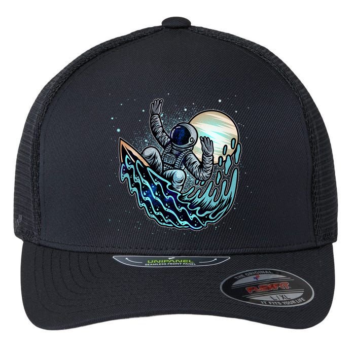 Cool Space Astronaut Surfing the Galaxy Flexfit Unipanel Trucker Cap