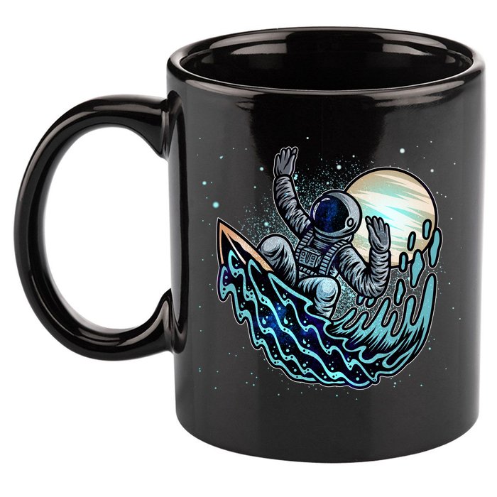 Cool Space Astronaut Surfing the Galaxy 11oz C Handle Ceramic Mug