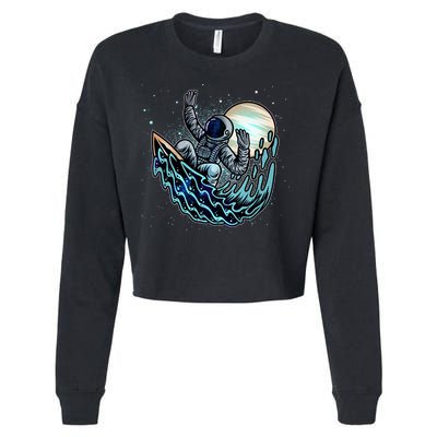 Cool Space Astronaut Surfing the Galaxy Cropped Pullover Crew