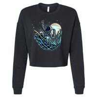 Cool Space Astronaut Surfing the Galaxy Cropped Pullover Crew