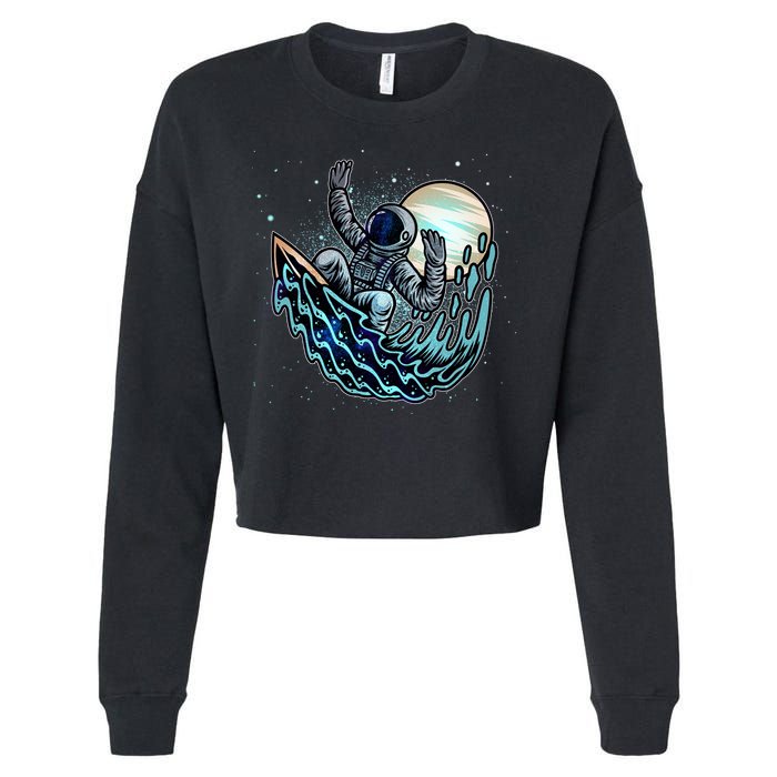 Cool Space Astronaut Surfing the Galaxy Cropped Pullover Crew