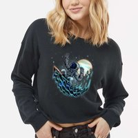 Cool Space Astronaut Surfing the Galaxy Cropped Pullover Crew