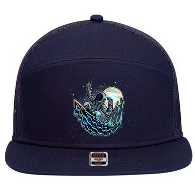 Cool Space Astronaut Surfing the Galaxy 7 Panel Mesh Trucker Snapback Hat