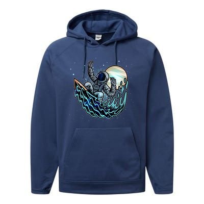 Cool Space Astronaut Surfing the Galaxy Performance Fleece Hoodie