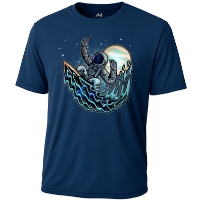 Cool Space Astronaut Surfing the Galaxy Cooling Performance Crew T-Shirt