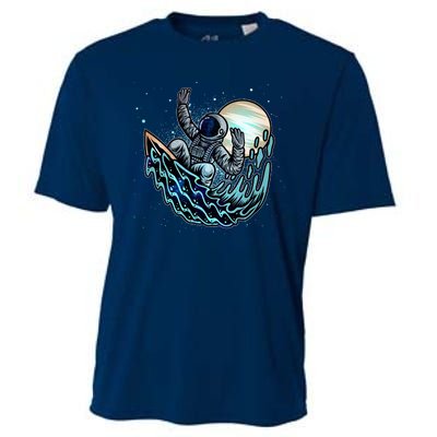 Cool Space Astronaut Surfing the Galaxy Cooling Performance Crew T-Shirt