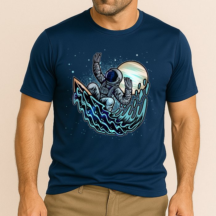 Cool Space Astronaut Surfing the Galaxy Performance Shirt