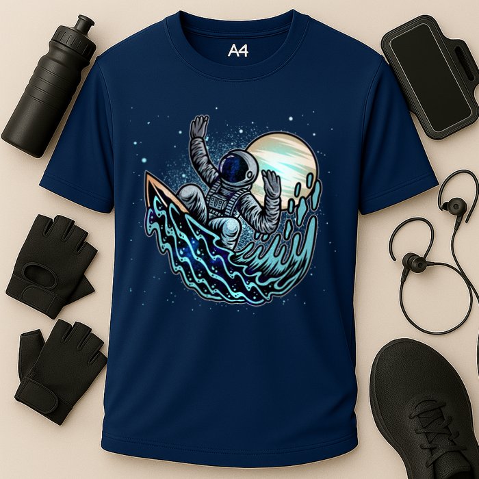 Cool Space Astronaut Surfing the Galaxy Performance Shirt