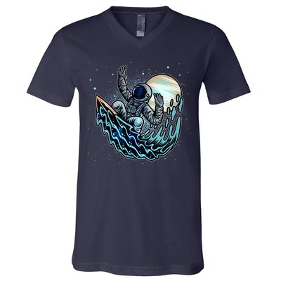 Cool Space Astronaut Surfing the Galaxy V-Neck T-Shirt