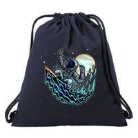 Cool Space Astronaut Surfing the Galaxy Drawstring Bag