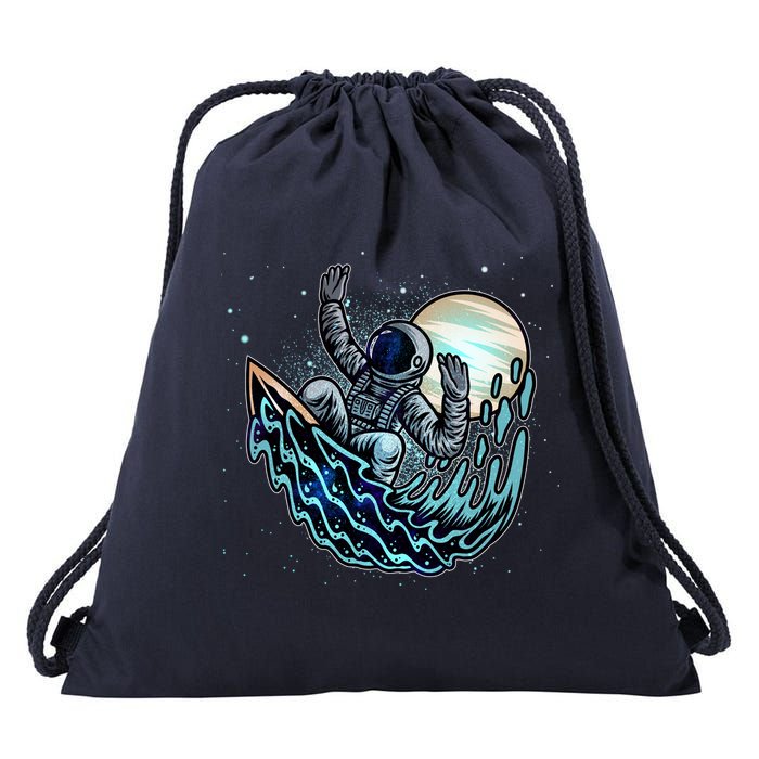 Cool Space Astronaut Surfing the Galaxy Drawstring Bag