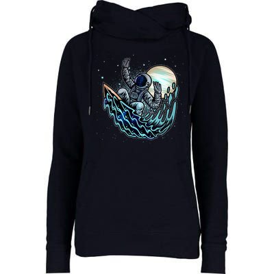 Cool Space Astronaut Surfing the Galaxy Womens Funnel Neck Pullover Hood