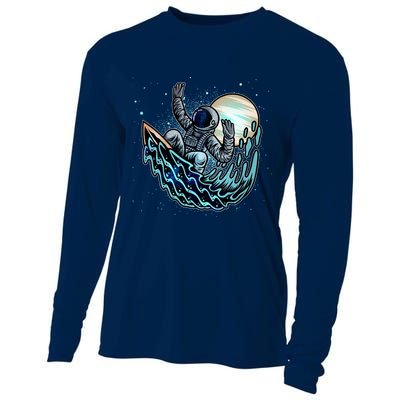 Cool Space Astronaut Surfing the Galaxy Cooling Performance Long Sleeve Crew
