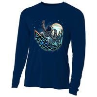 Cool Space Astronaut Surfing the Galaxy Cooling Performance Long Sleeve Crew