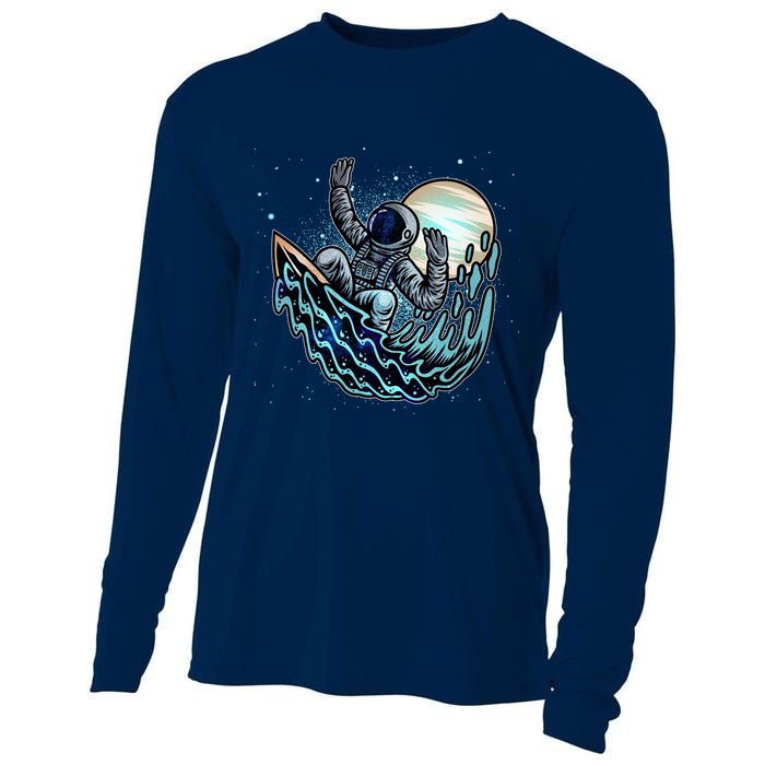 Cool Space Astronaut Surfing the Galaxy Cooling Performance Long Sleeve Crew