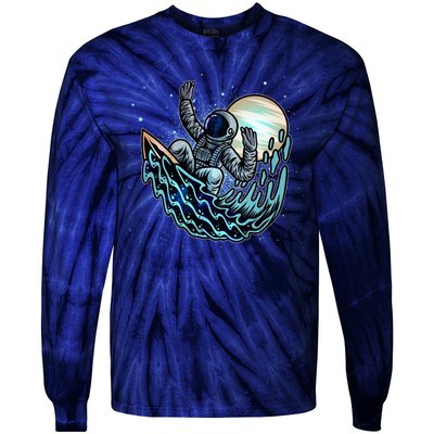 Cool Space Astronaut Surfing the Galaxy Tie-Dye Long Sleeve Shirt