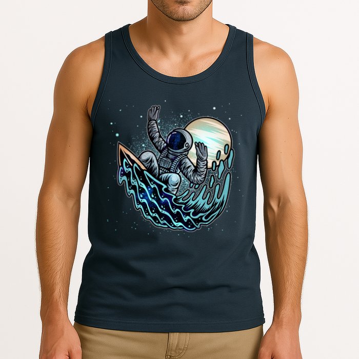Cool Space Astronaut Surfing the Galaxy Tank Top