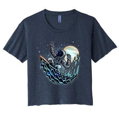 Cool Space Astronaut Surfing the Galaxy Crop Top