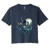 Cool Space Astronaut Surfing the Galaxy Women's Crop Top Tee