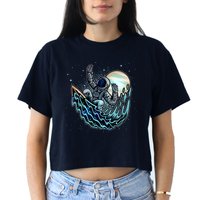 Cool Space Astronaut Surfing the Galaxy Crop Top