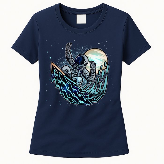 Cool Space Astronaut Surfing the Galaxy Womens T-Shirt